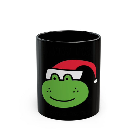 Festive Frog Wearing Santa Hat Black Mug