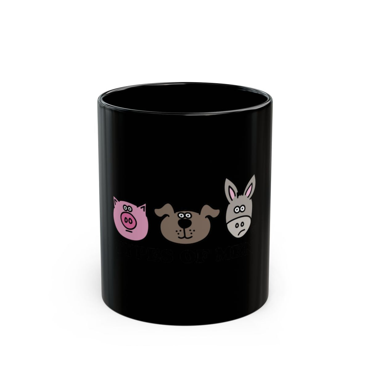 Funny Black Mug with Cartoon Animal Faces Design