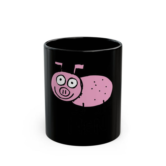 Cute Black Mug with Funny Pink Pig Design