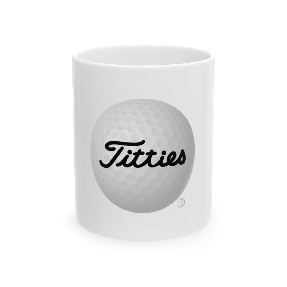 Titties Golf Ball Design on White Mug