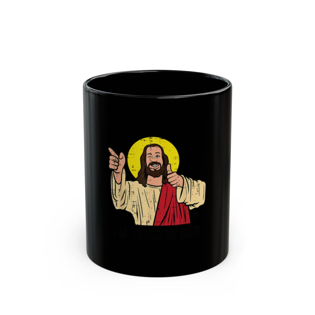 Humorous Jesus with Halo Black Mug for Coffee Lovers