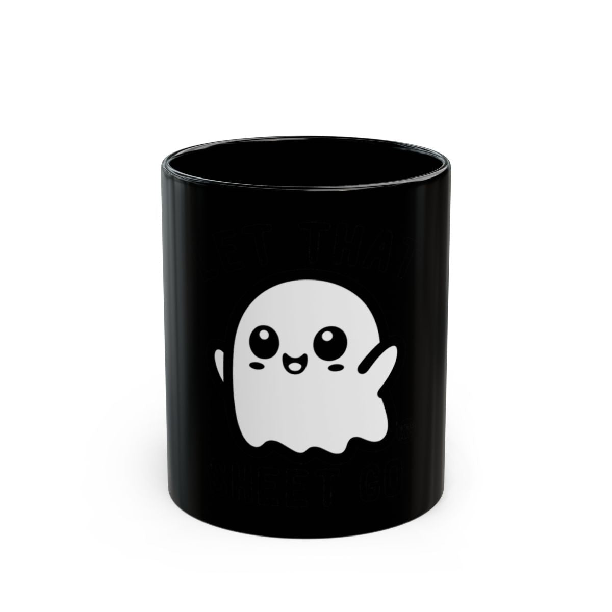Cute Ghost Illustration on Black Coffee Mug