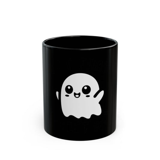Cute Ghost Illustration on Black Coffee Mug