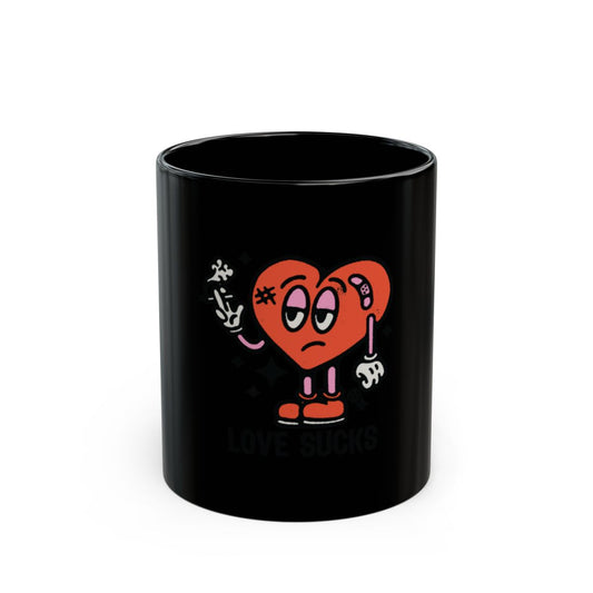 Love Sucks Heart Character Printed Black Mug