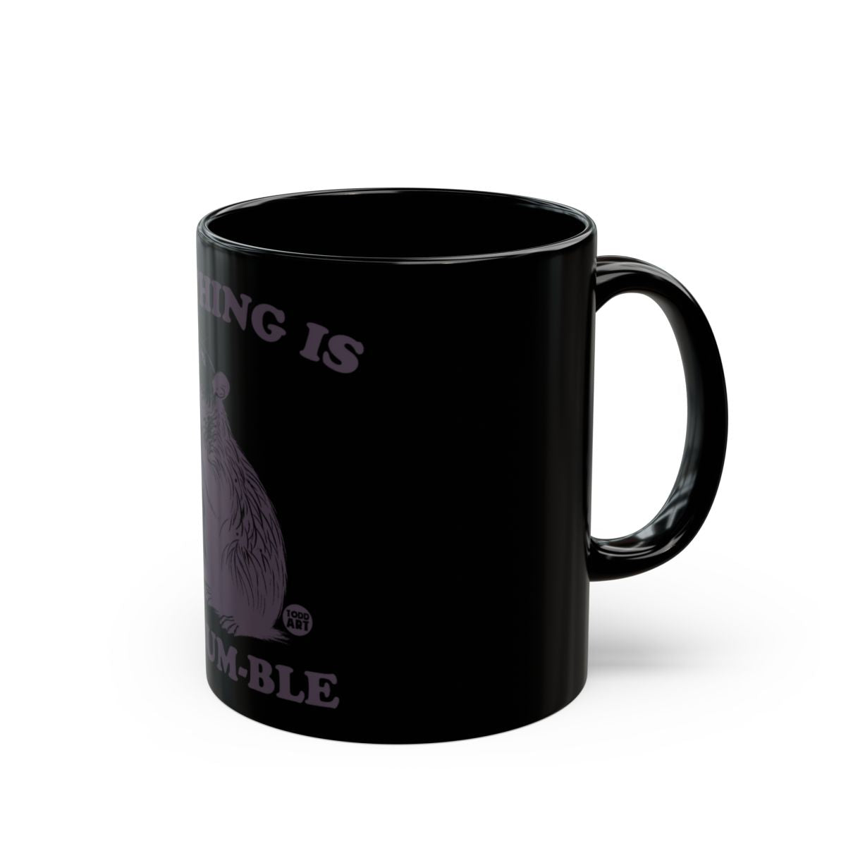 Unique black mug with humorous print design