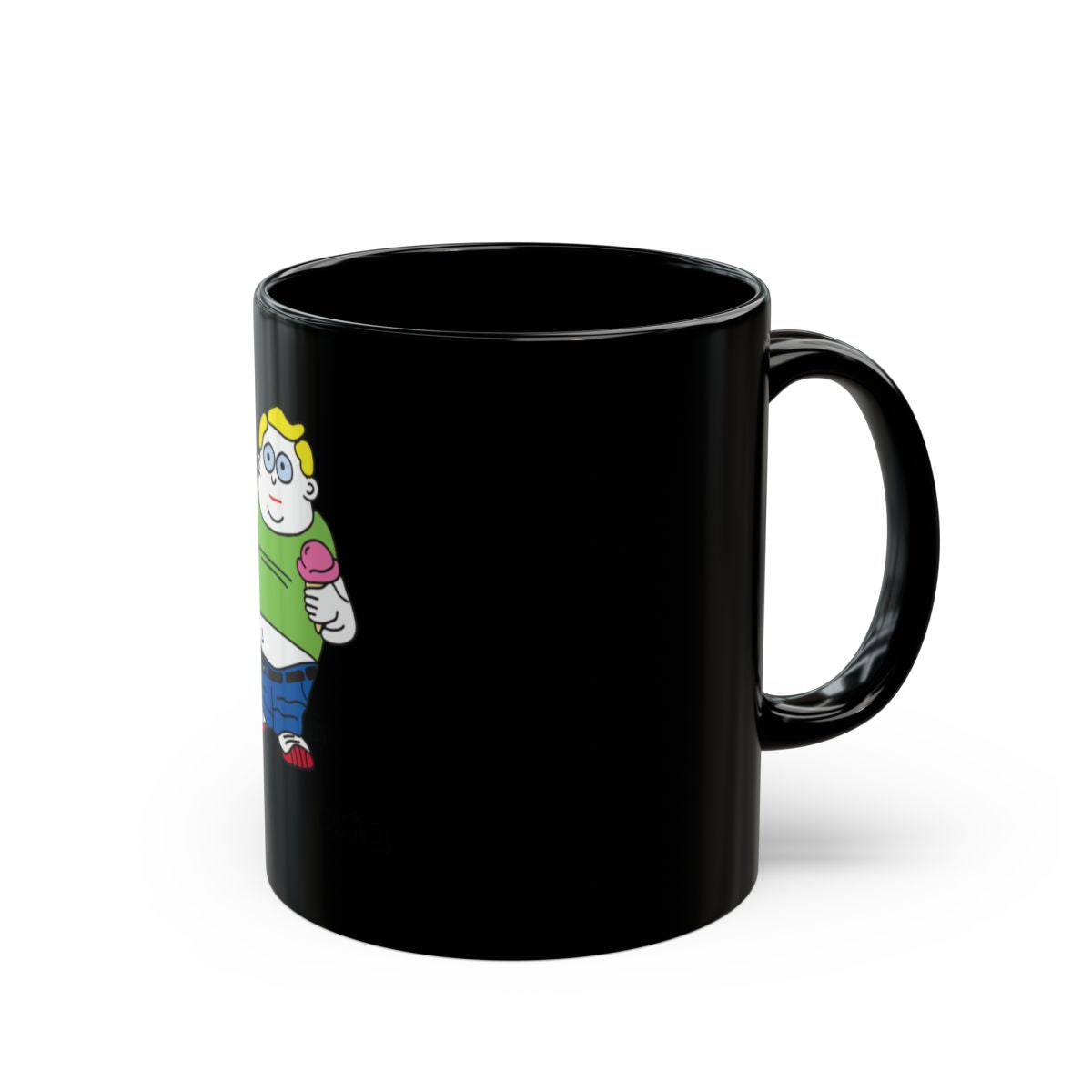 Unique Black Mug with Quirky Cartoon Character Design