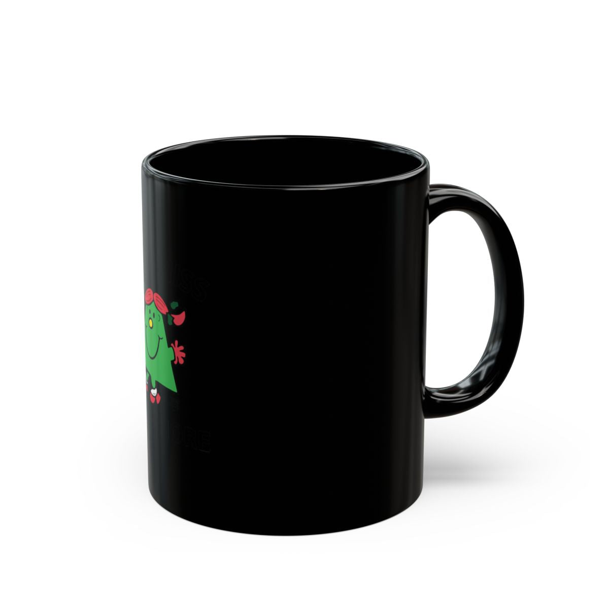 Cheerful Green Character on Black Coffee Mug