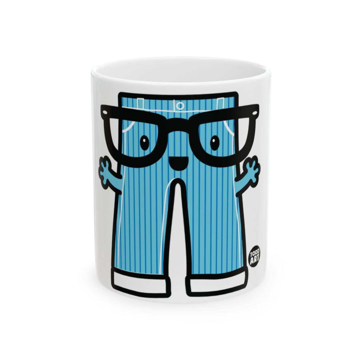 Nerdy Blue Striped Character Mug for Fun Coffee Moments