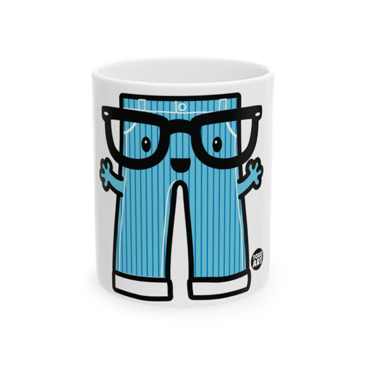 Nerdy Blue Striped Character Mug for Fun Coffee Moments