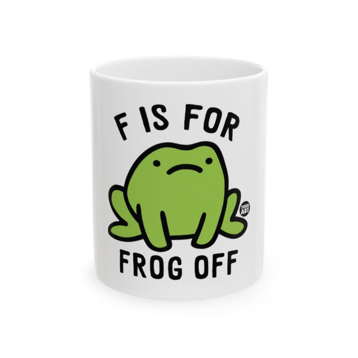 F Is For Frog Off Mug with Cute Green Frog Design