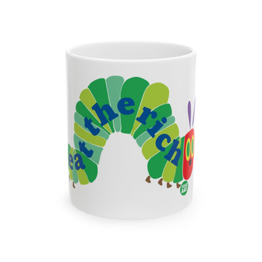 Eat The Rich Mug with Colorful Caterpillar Design