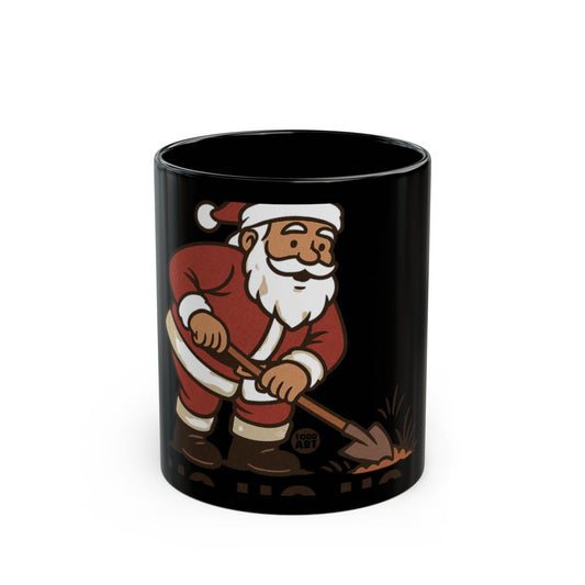 Funny Santa Claus Digging Deeper Black Coffee Mug