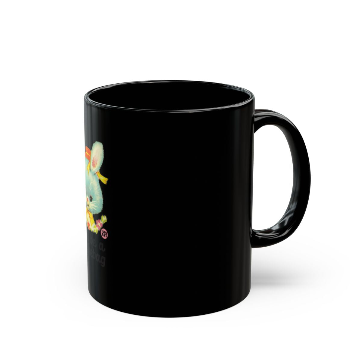 Colorful Bunny Design on Black Coffee Mug