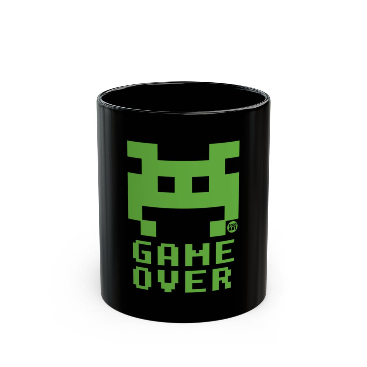 Game Over Black Mug With Green Pixel Art Design
