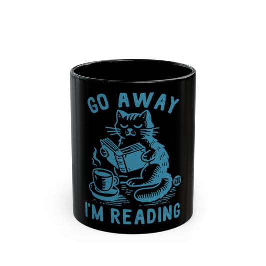 Go Away I'm Reading Cat with Book and Coffee Mug