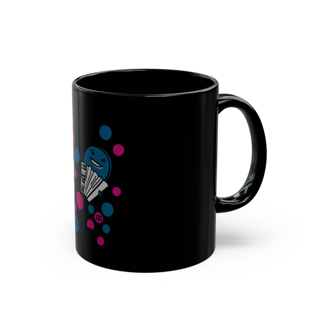Cute Smiling Cartoon Character Fun Black Mug