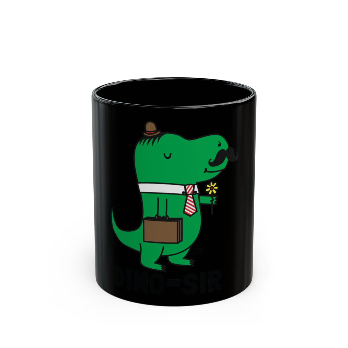 Dino-Sir Black Mug with Briefcase and Flower Design