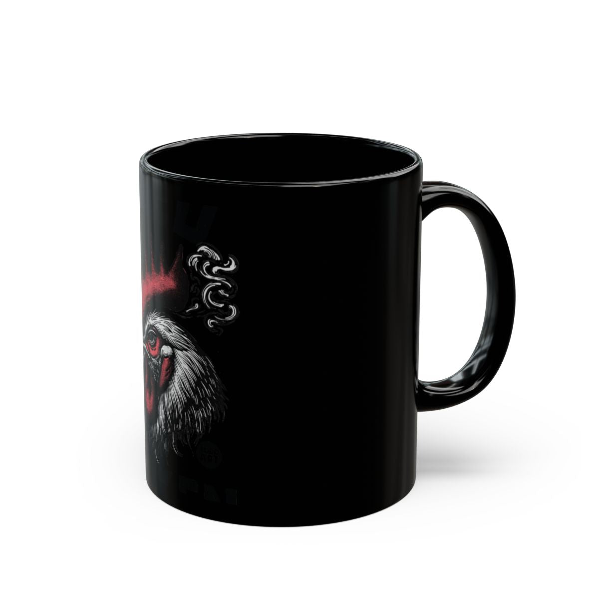 Unique Dark Coffee Mug with Artistic Rooster Design