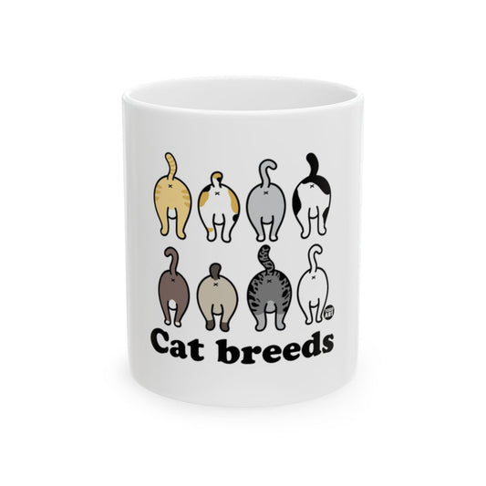 Cute Cat Breeds Cartoon White Coffee Mug