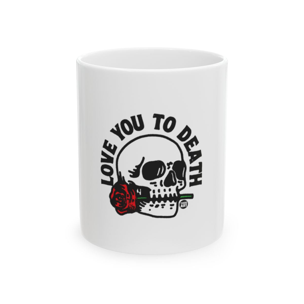 Love You to Death Skull Mug with Rose Design