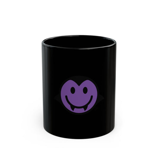 Vampire Smiley Face Design on Black Mug Product