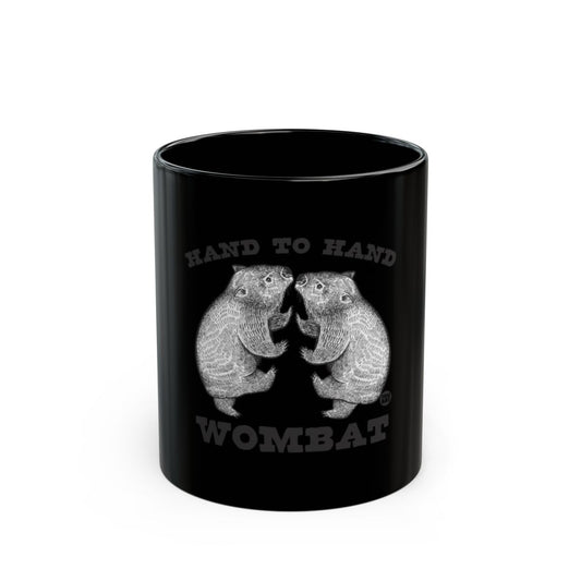 Hand to Hand Wombat Design on Black Mug