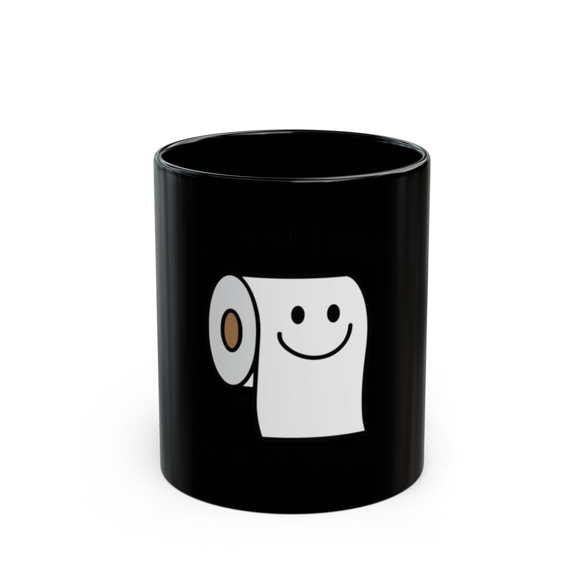 Cute Smiling Toilet Paper Mug with Black Background