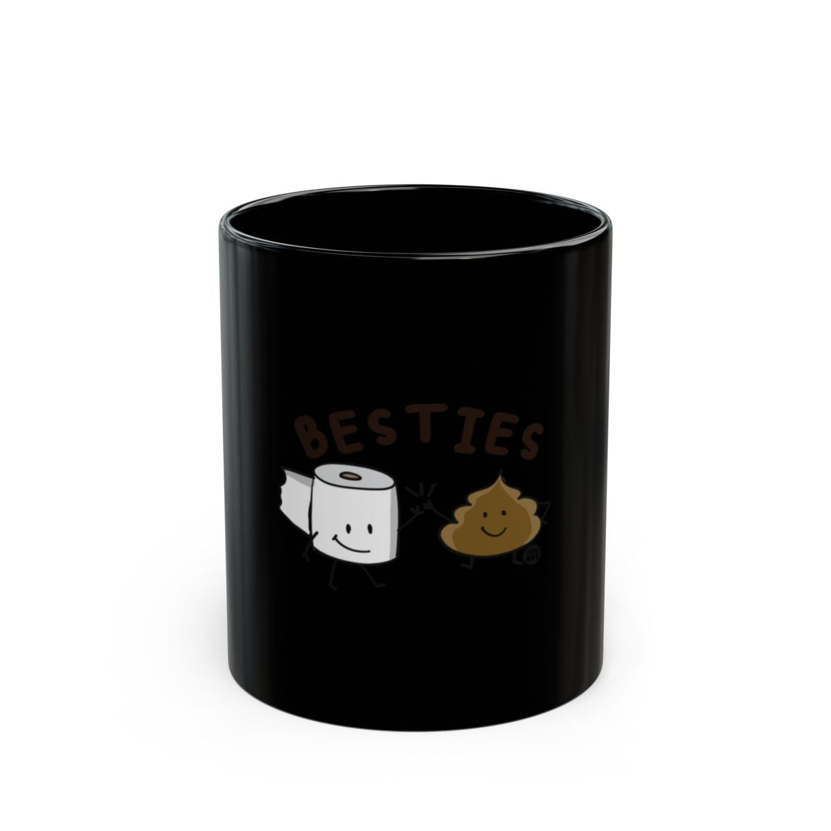 Funny Besties Black Mug with Cute Cartoon Design