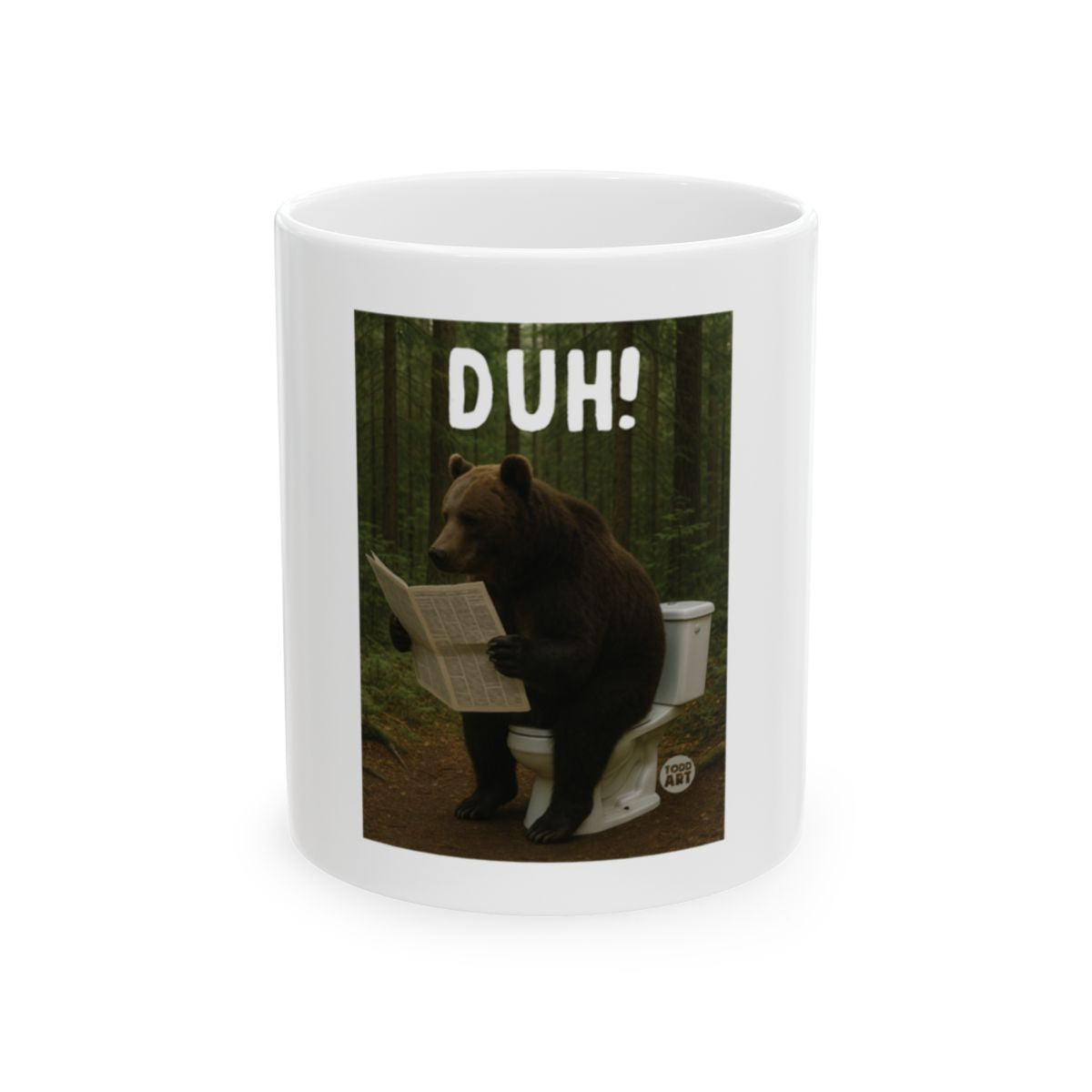 Bear Reading Newspaper with Duh Text Mug