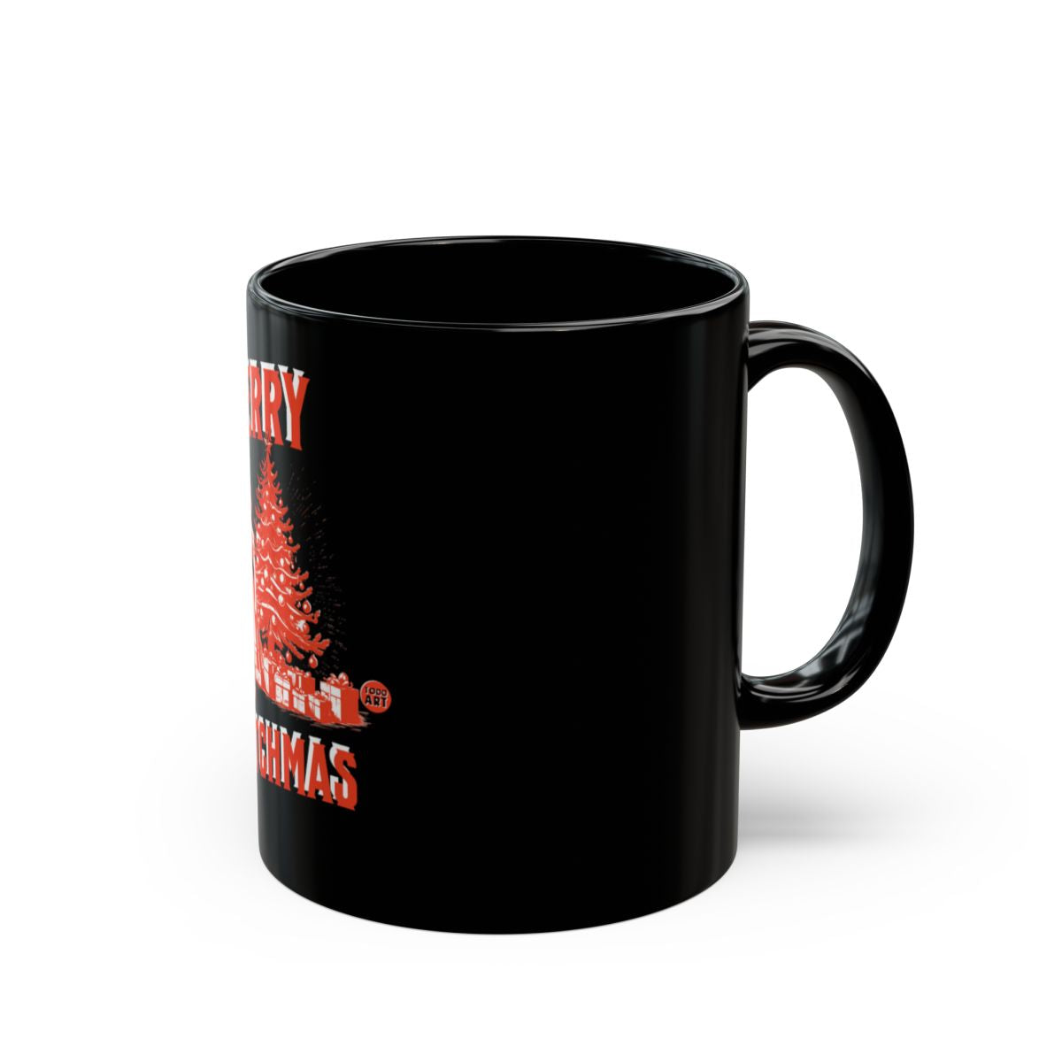 Merry Christmas Black Festive Mug With Tree Design