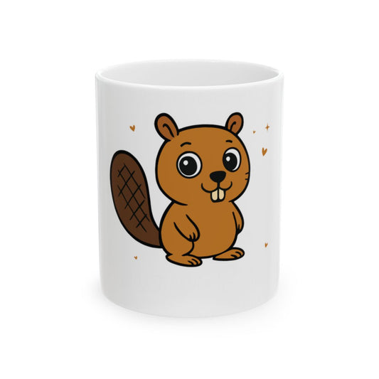 Cute Cartoon Beaver Mug with Heart Accents