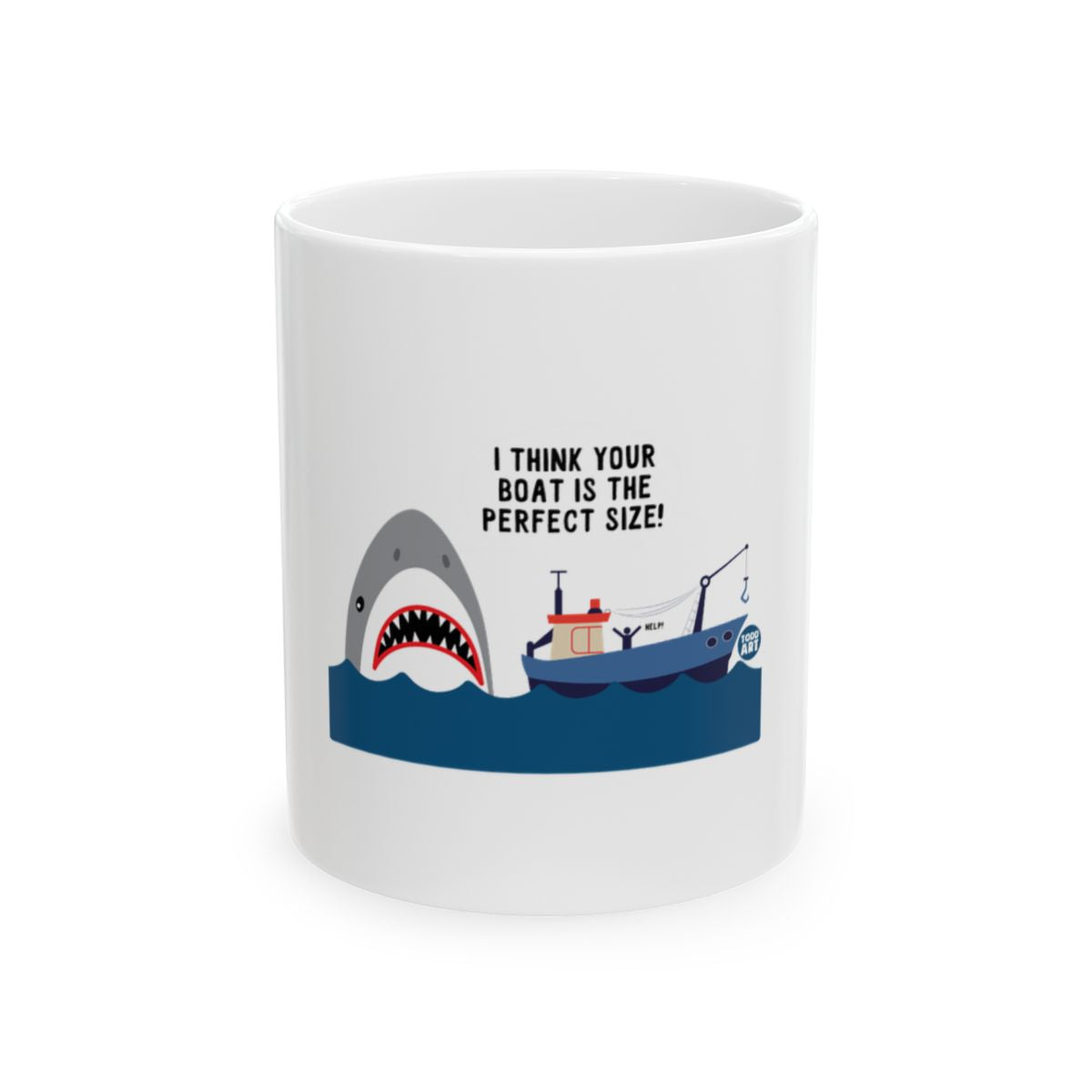 Shark and Boat Joke Mug with Fun Design