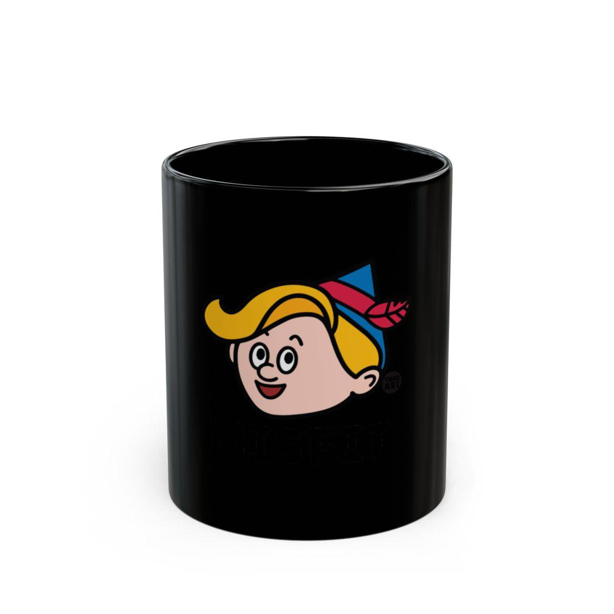 Black Mug with Cartoon Character Fun Design