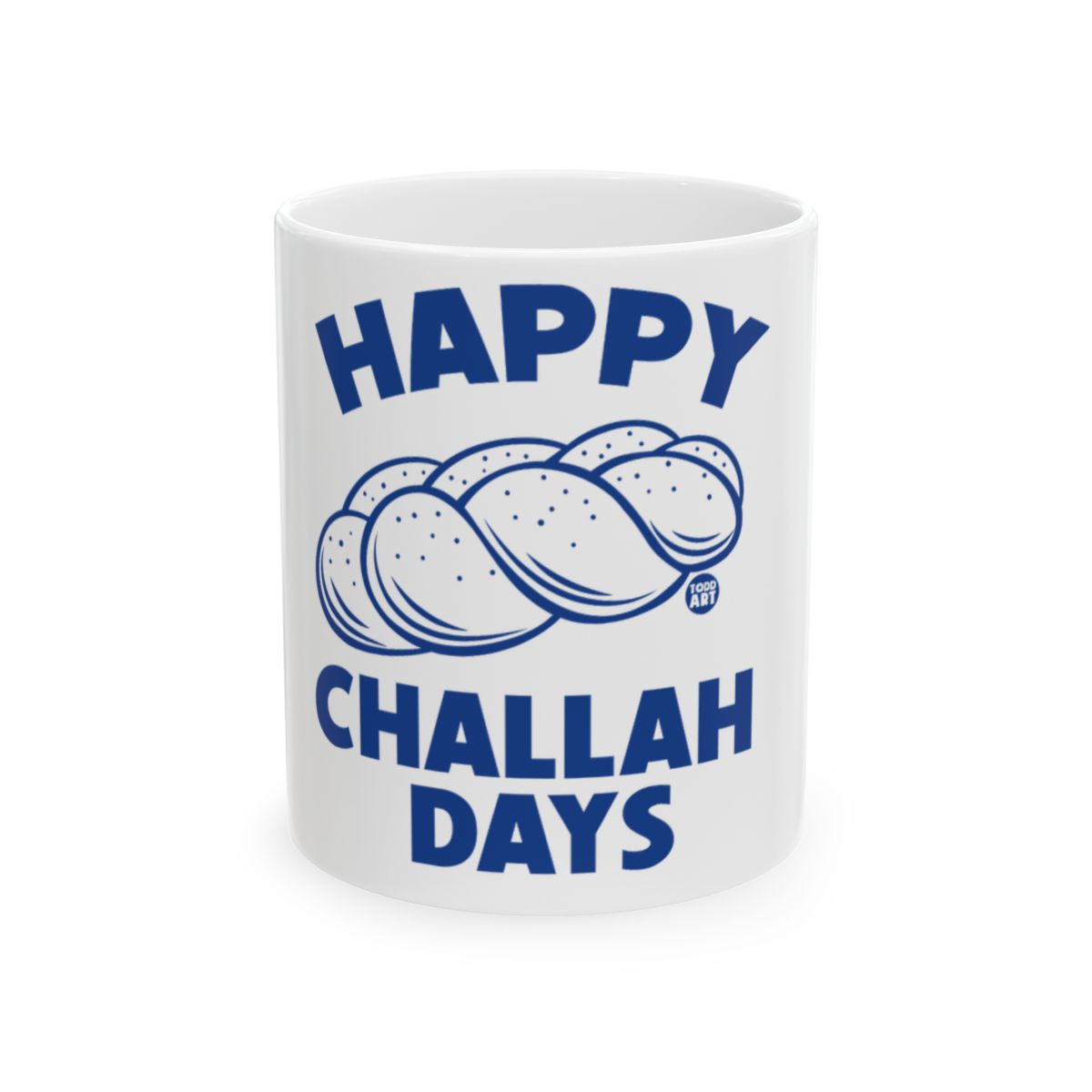Happy Challah Days Blue Lettering Mug