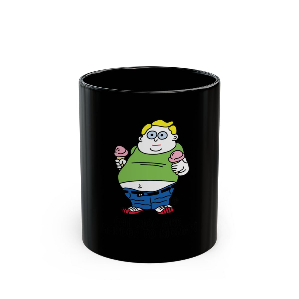 Funny Cartoon Boy with Ice Cream Black Coffee Mug