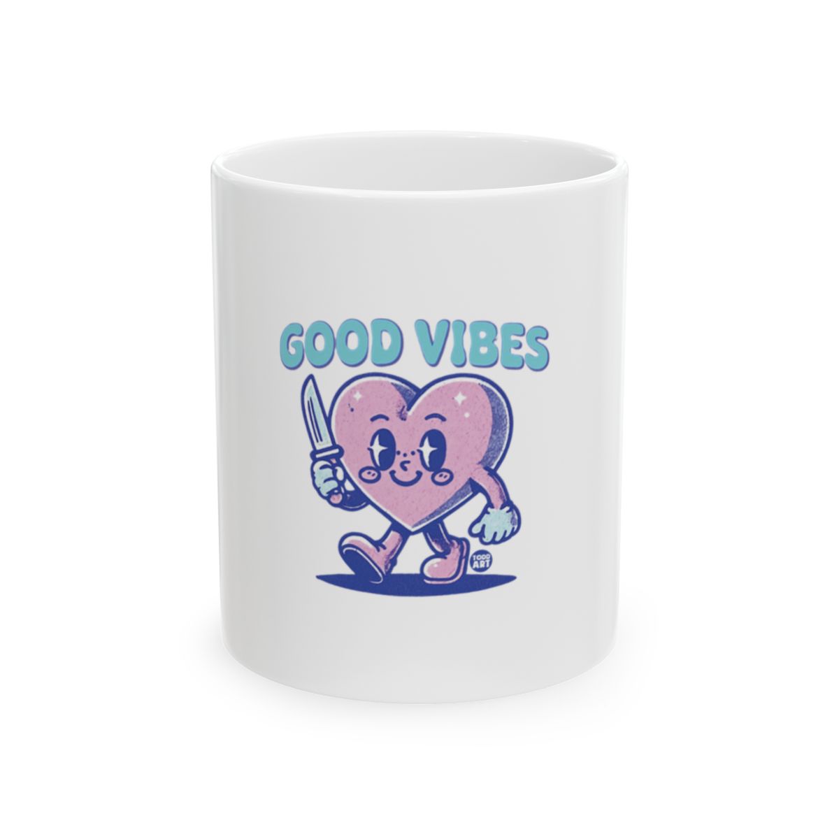 Good Vibes Cartoon Heart With Knife Mug