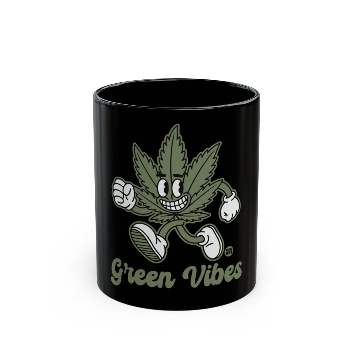 Green Vibes Black Mug with Fun Leaf Design