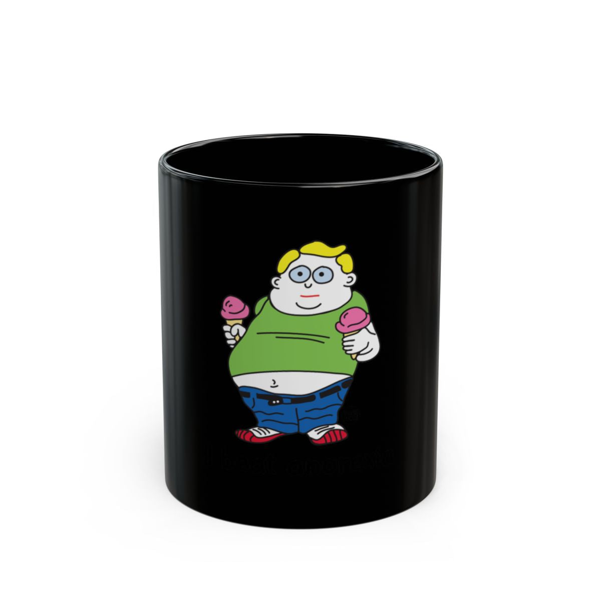 Playful Cartoon Design Black Mug Fun Gift Item