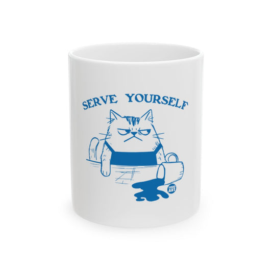 Serve Yourself Cat Mug With Funny Illustration