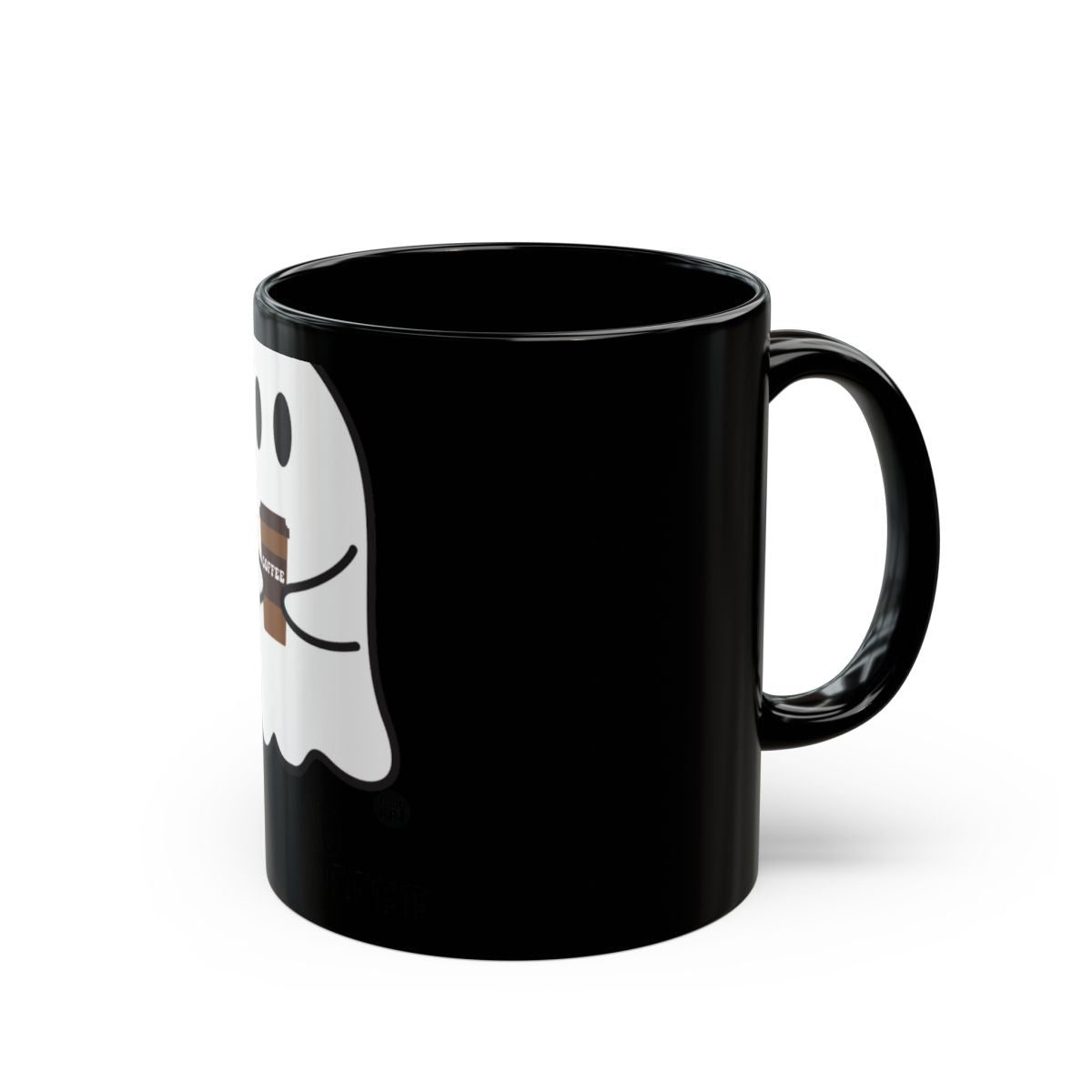 Cute Ghost with Coffee Design Black Mug