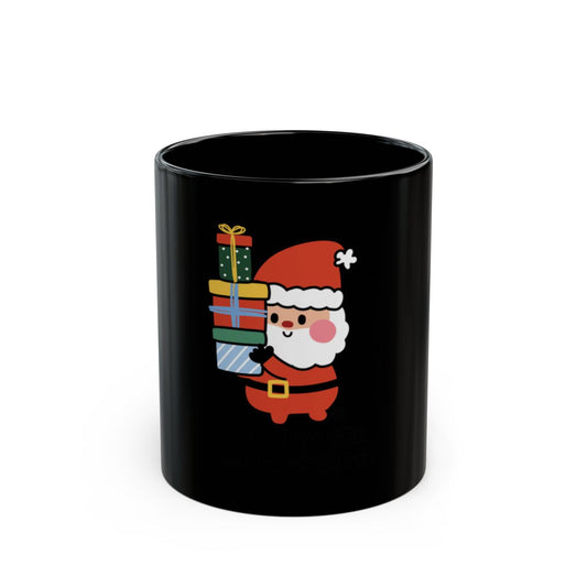 Festive Santa Claus Christmas Themed Black Mug