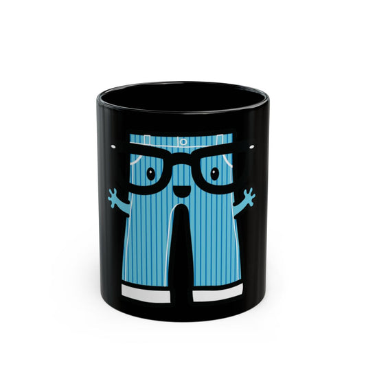 Cute Black Mug with Striped Blue Pants Design