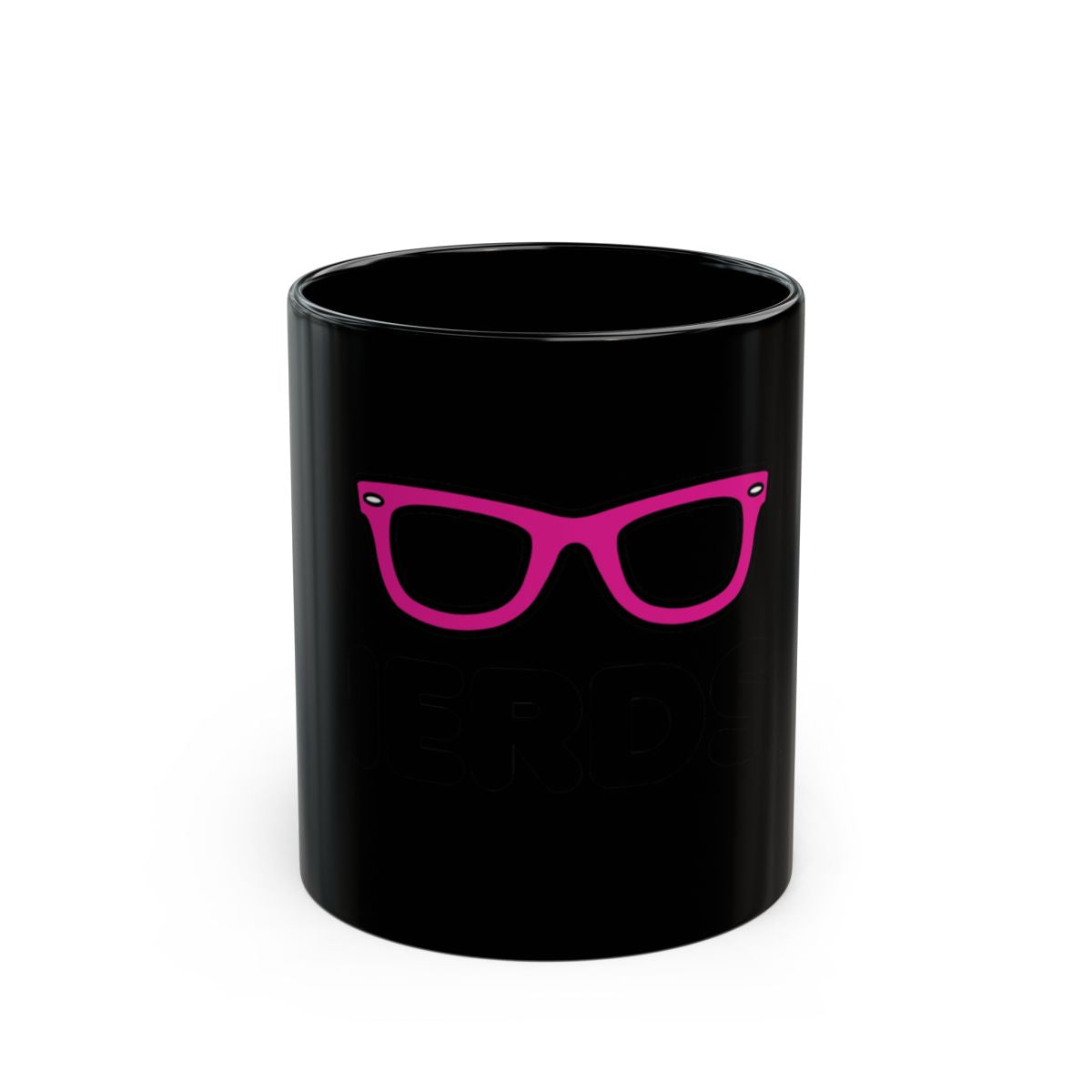 Stylish Black Mug with Pink Glasses Design