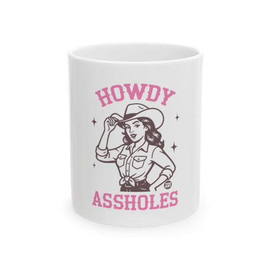 Howdy Assholes Mug with Sassy Cowgirl Illustration