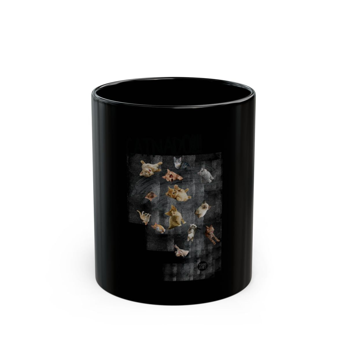 Cute and Comfy Cat Design Black Ceramic Mug