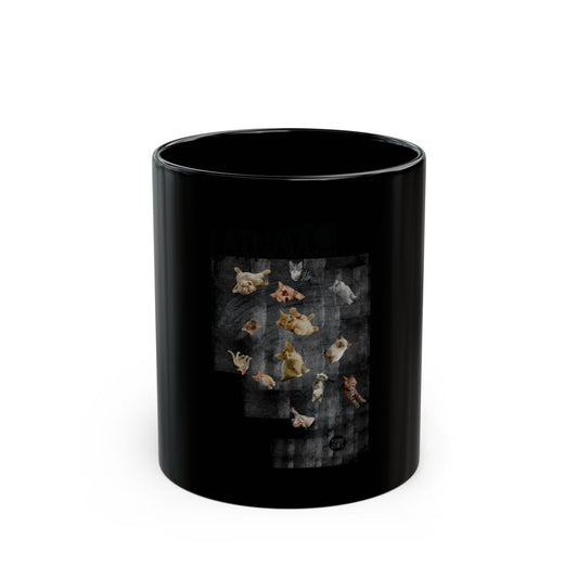Cute and Comfy Cat Design Black Ceramic Mug