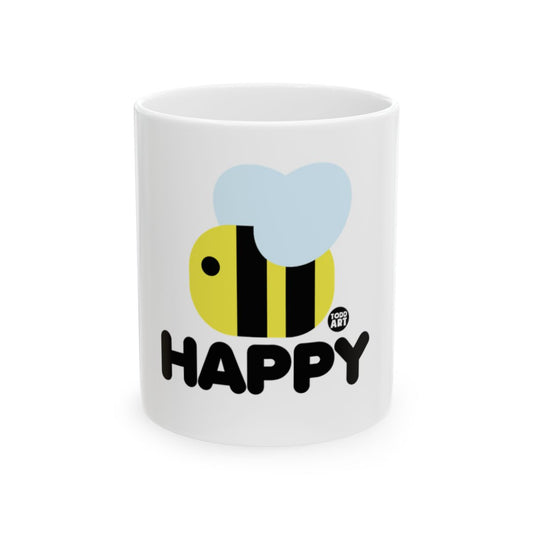 Happy Bee Cute Mug Design With Heart Shaped Wings