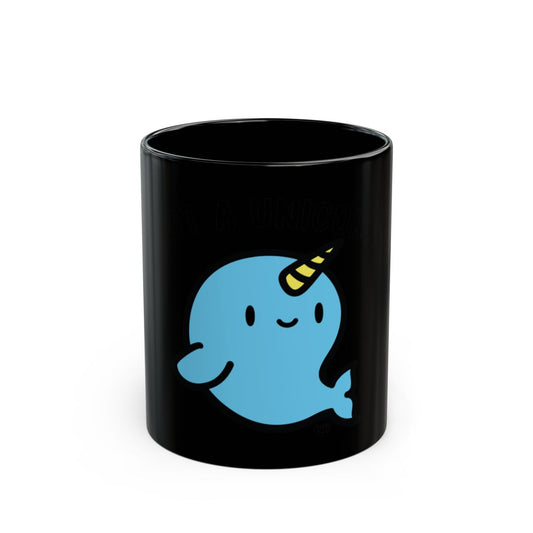 Cute Narwhal Cartoon Character Black Coffee Mug