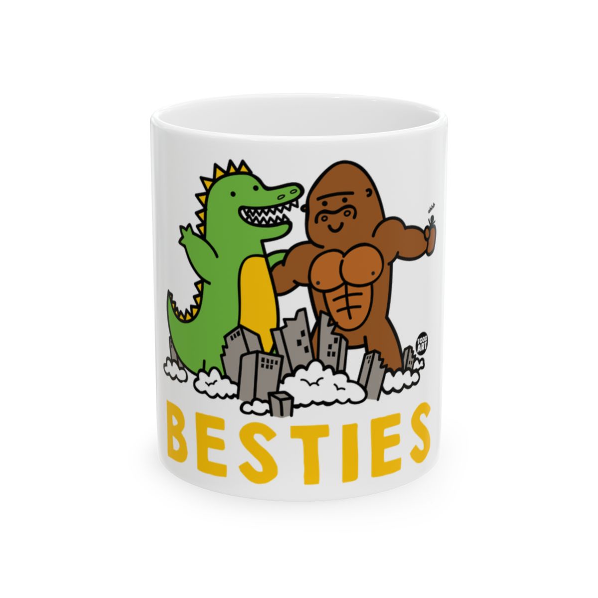Besties Cute Dinosaur and Gorilla White Coffee Mug