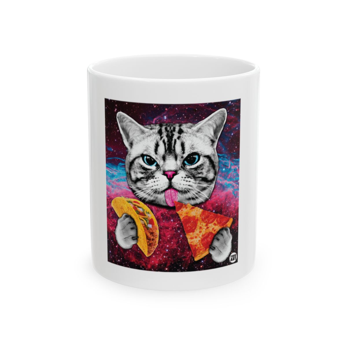 Cat Eating Pizza and Taco Mug for Space Lovers